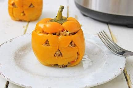 Festive Jack O Lantern Stuffed Peppers (Instant Pot and Oven Options)